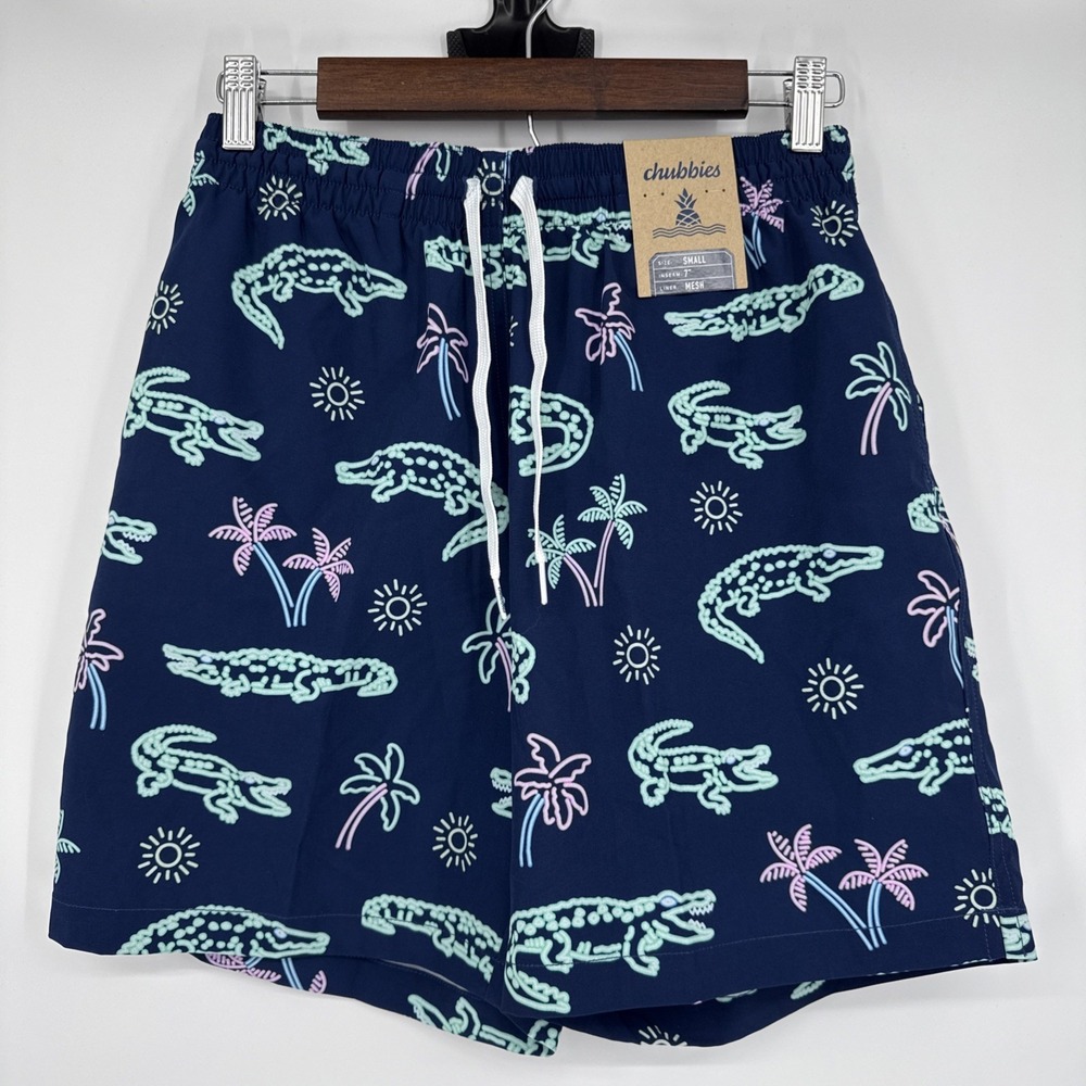 NWT Chubbies Men's Classic Swim Trunks 7" The Neon Glades Mesh Lined AOP S